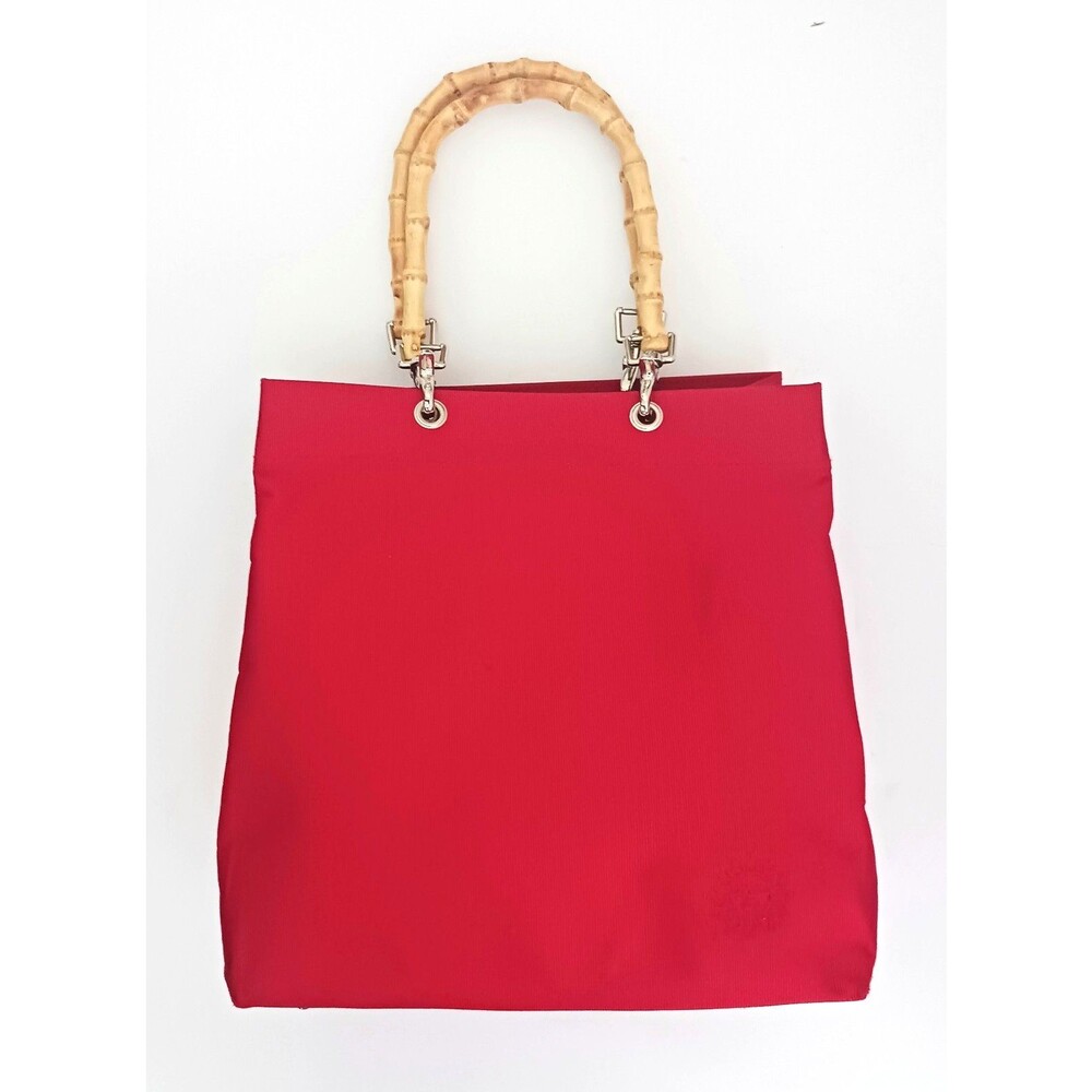 Sunny Hawaii Bamboo Double Handled Tote Red Ribbed Textile 11X6X11